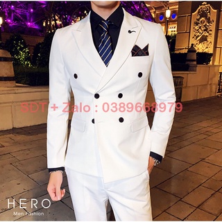 Bộ vest comple nam cao cấp màu trắng, bộ suit nam hàn quốc màu trắng