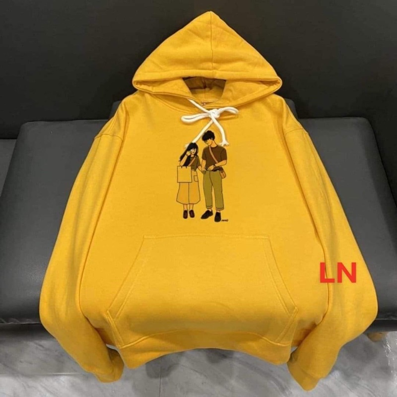 Áo hoodie chàng trai cô gái đeo túi LN11