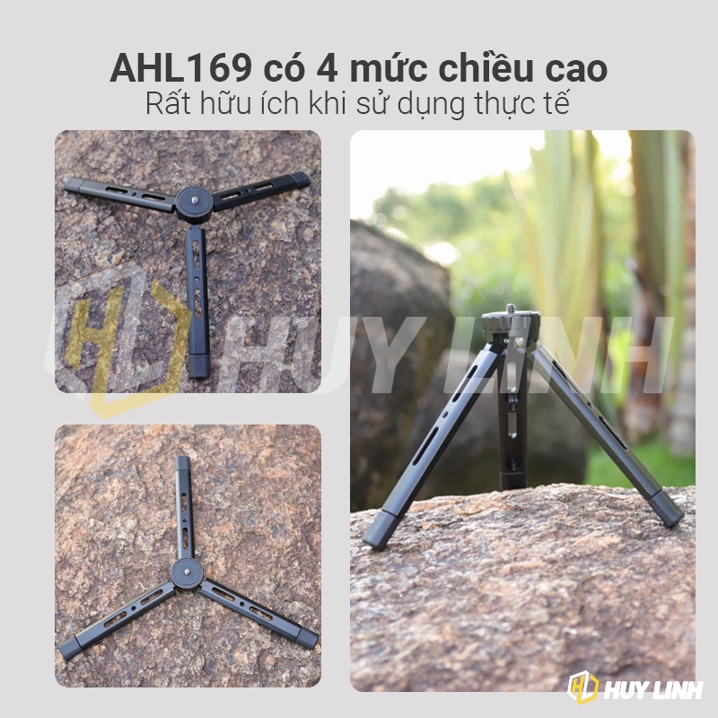 Tripod mini Andoer AHL169 full kim loại gấp gọn thông minh đầu chuyển 1/4 inch tải 5kg Webcam, Camera, DSLR. Máy chiếu