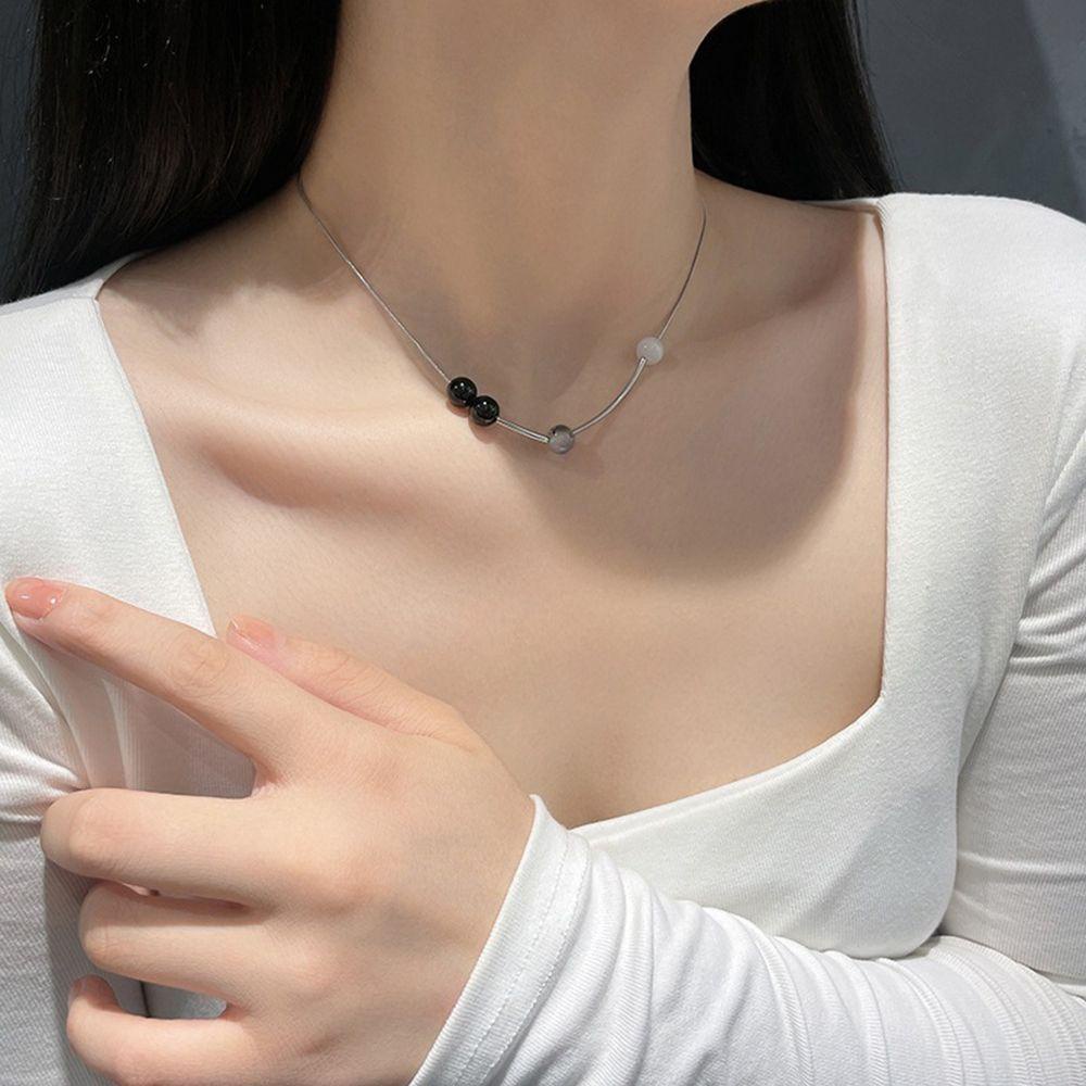 USNOW Vòng Cổ Choker Bằng Thép Titan Đính Hạt Mắt Mèo Phong Cách Hàn Quốc Cổ Điển Thanh Lịch Dành Cho Bạn Nữ