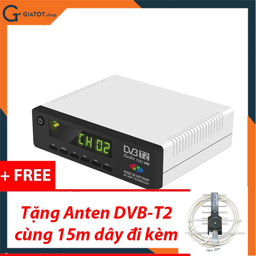 Đầu thu kỹ thuật số DVB-T2 HÙNG VIỆT TS-123 Internet tặng Anten DVB T2,Đầu thu kỹ thuật số DVB T2 VNPT Igate T201H anten