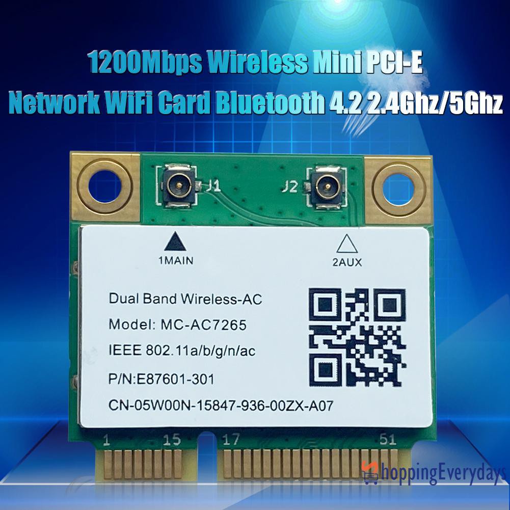 Card Wifi Không Dây Mini Pci-E 1200mbps Kết Nối Bluetooth 4.2 2.4ghz / 5ghz