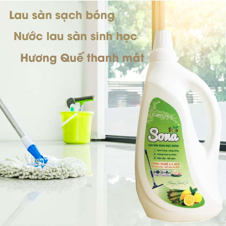 Nước Lau Sàn Đuổi Muỗi Hương Quế & Hương Chanh Sả SoNa 1.25kg, Lau Sạch Vết Bẩn Khó, Không Hại Men Gạch, Phù Hợp Sàn Gỗ