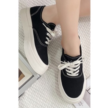 Giày Thể Thao Nữ Ulzzang Vintage, Giày Bata Dáng Bánh Mì Basic Vải Canvas Đế Độn 4cm 2 Màu Hàn Quốc - Iclassy_shoes