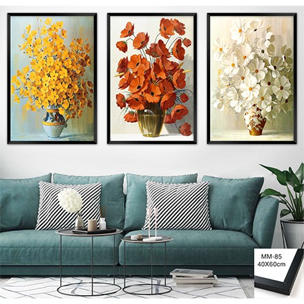Bộ 3 Tranh Treo Tường Canvas, Tranh Hoa Hồng, Tranh Hoa Mẫu Đơn Tranh Bình Hoa - Trang trí Decor Phòng Khách Ngủ -Melyho