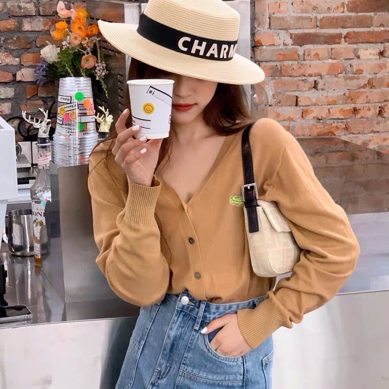 Áo khoác Cardigan len thêu cá sấu, dáng unisex chất mềm mịn