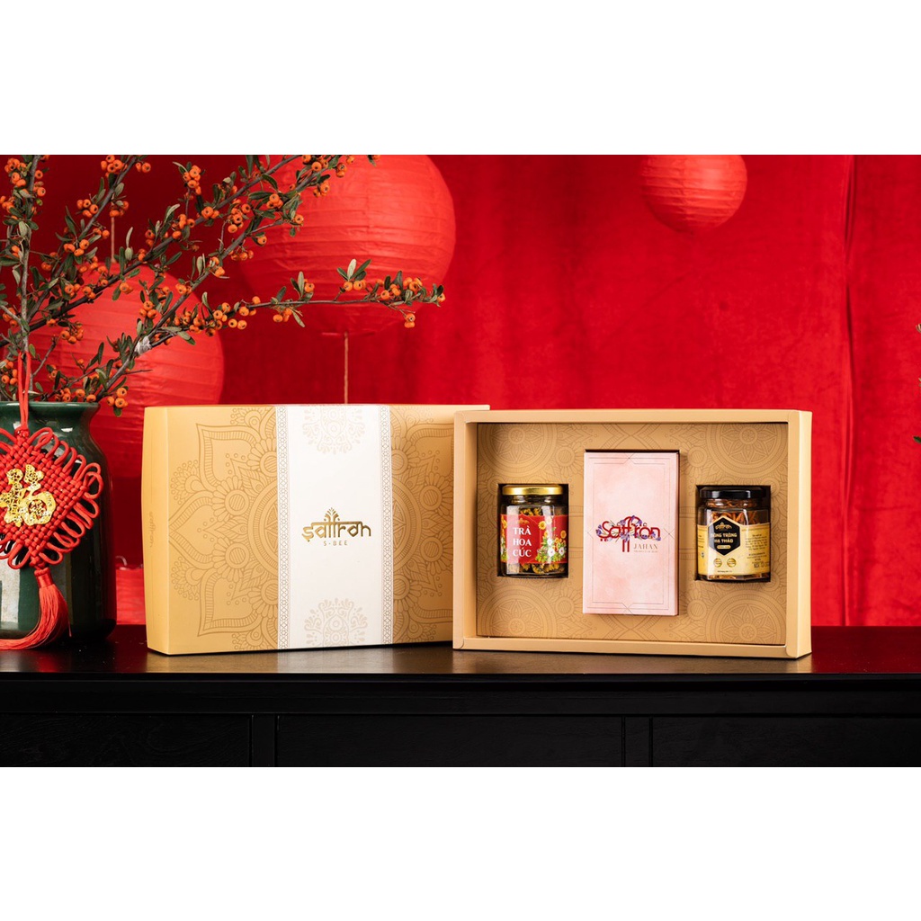 Bộ quà Tết nhụy hoa nghệ tây Saffron kèm Trà hoa và Đông trùng hạ thảo