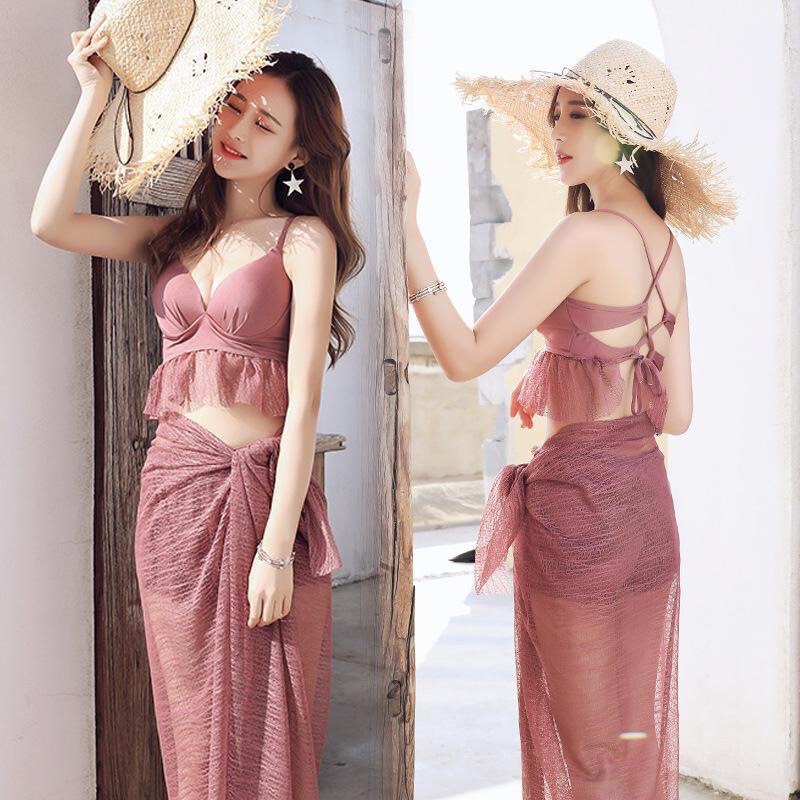 Set bikini đi biển 2 mảnh 3 món sexy đẹp bộ đồ tắm đồ bơi có quây choàng kín đáo che bụng B26