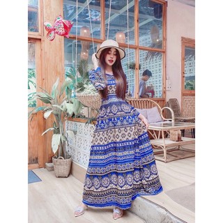 Đầm maxi họa tiết thổ cẩm. TK