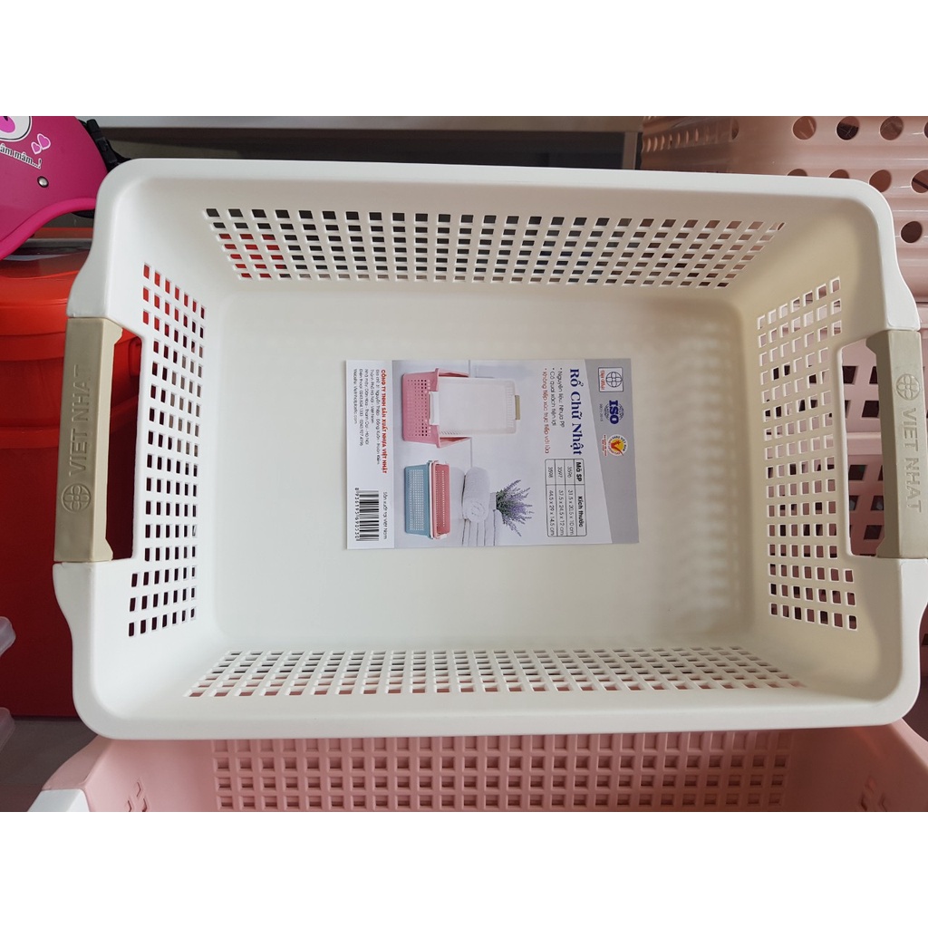 Khay nhựa chữ nhật đa năng có quai cầm nhựa Việt Nhật, Rổ chữ nhật đựng đồ nhà tắm, nhà bếp, văn phòng tiện dụng