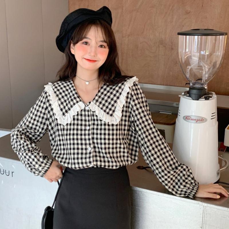 Áo Sơ Mi Nữ Tay Dài Cổ Em Bé Phong Cách Hàn Quốc Mới