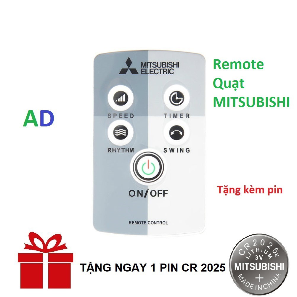 Điều khiển quạt Mitsubishi loại ngắn các dòng quạt LV16 W16 R16 R30 LV16S  - tặng kèm pin - Remote từ xa quạt Mitsubishi