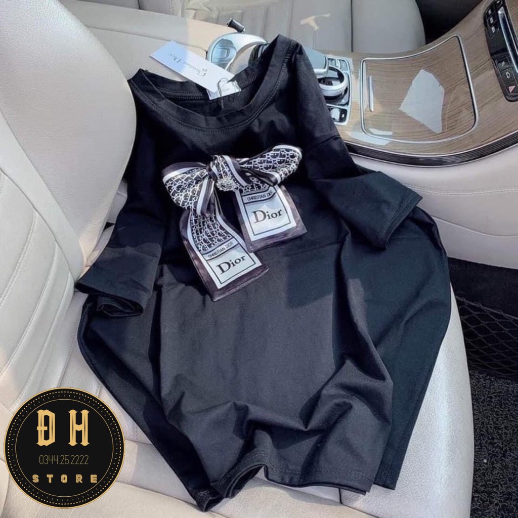 Áo Phông Áo Thun Nữ Có Đính Nơ Cổ Chất Liệu Cotton Fom Rộng Giấu Quần Hàng Quảng Châu Cao Cấp . | BigBuy360 - bigbuy360.vn