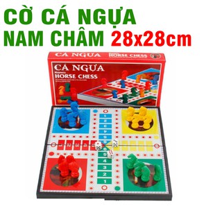 Cá ngựa nam châm kích thước bàn cờ 28cm x 28cm có thể gấp gọn làm hộp đựng trò chơi trẻ em