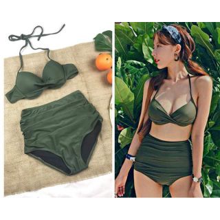 Bikini cạp cao xanh rêu nâng ngực