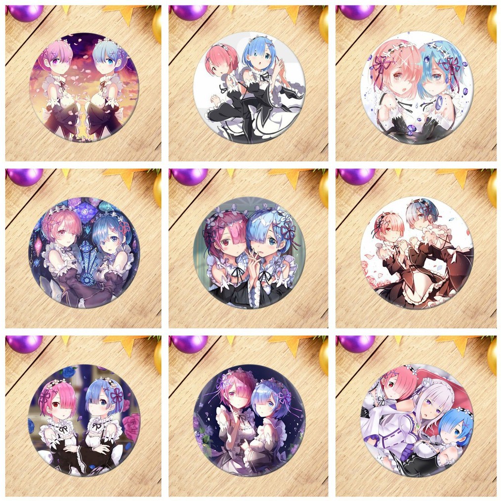 Huy hiệu cài áo in hình RE: ZERO BẮT ĐẦU LẠI Ở THẾ GIỚI KHÁC Rem Ram phụ kiện anime chibi xinh xắn m01