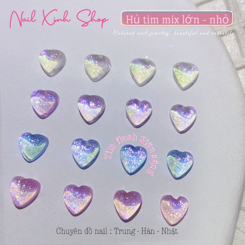 Hủ trang trí móng nail - charm tim flash hot nail nghệ thuật- nailxinhshop