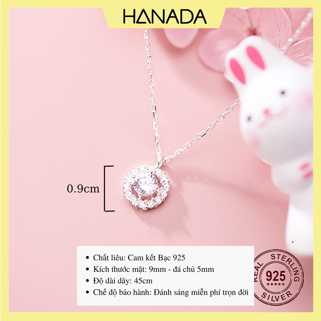 Dây Chuyền Bạc 925 Tròn Đá Chủ 5li Lấp Lánh Vòng Cổ Đính Đá Hanada 0603 G7