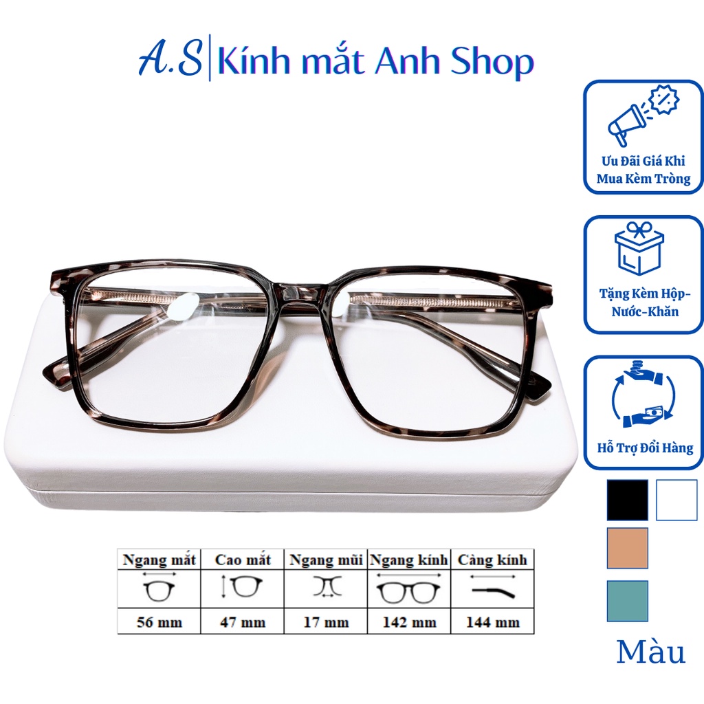 Kính vuông to thời trang nam nữ nhựa dày dặn lõi kim loại cứng cáp 17168