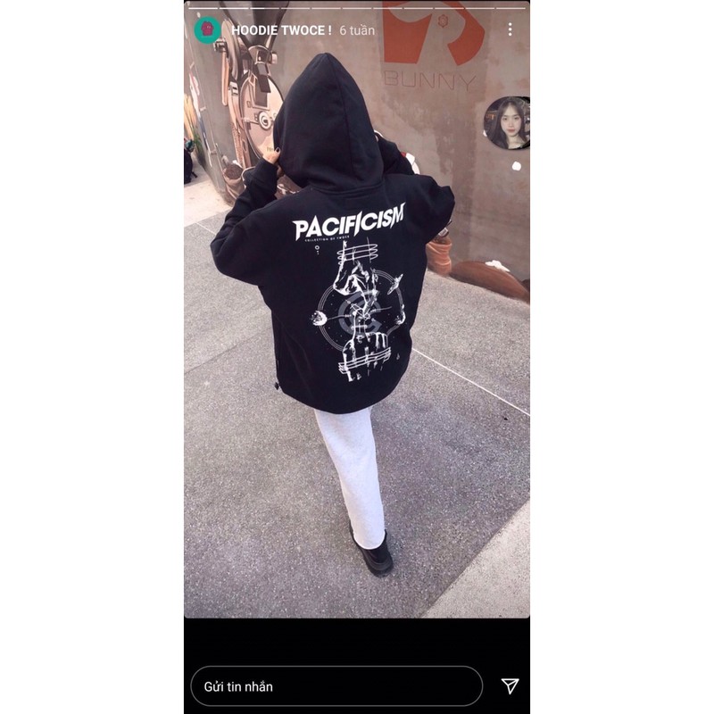 Áo Hoddie Pacificism - Black - White - Design by TWOCE BRAND