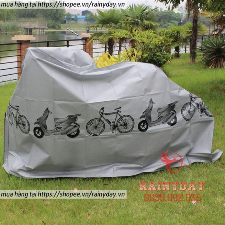 Áo phủ trùm che xe máy sh moto vision xe đạp bạt chống nắng mưa vải dù loại dày