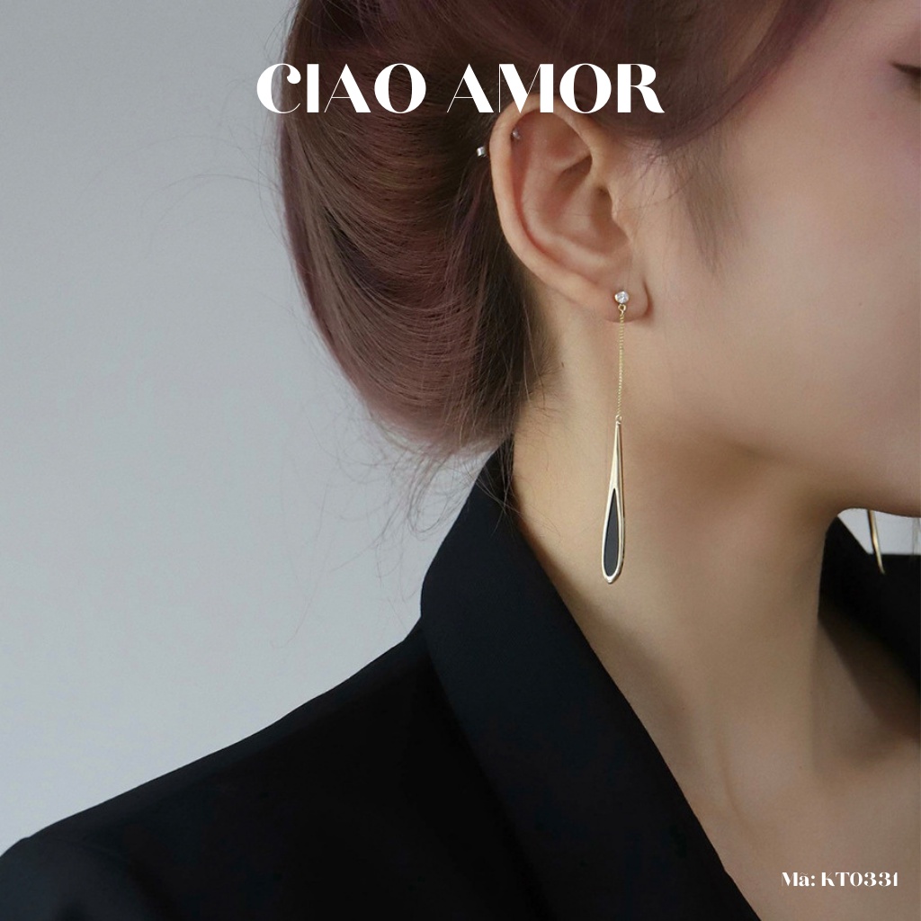 Khuyên tai nữ, Bông tai nữ dài giọt nước đen sang trọng thanh lịch Trang sức Ciao Amor - KT0331