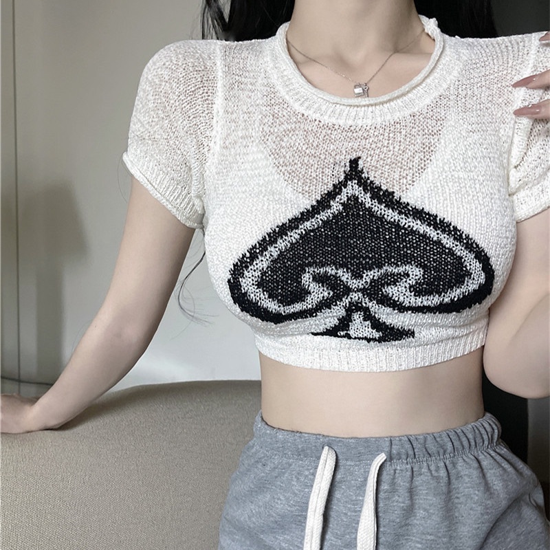 Áo Croptop Dệt Kim Tay Ngắn Thời Trang Mùa Hè Cho Phái Nữ