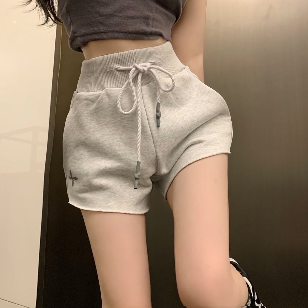 Quần Short Thể Thao Dáng Chữ a Lưng Cao Ống Rộng Màu Trơn Dễ Phối Đồ Thời Trang Phong Cách Hàn Quốc Cho Nữ
