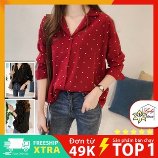 Áo sơ mi nữ công sở có cổ họa tiết chấm bi chất vải dày dặn có size 45 - 95kg