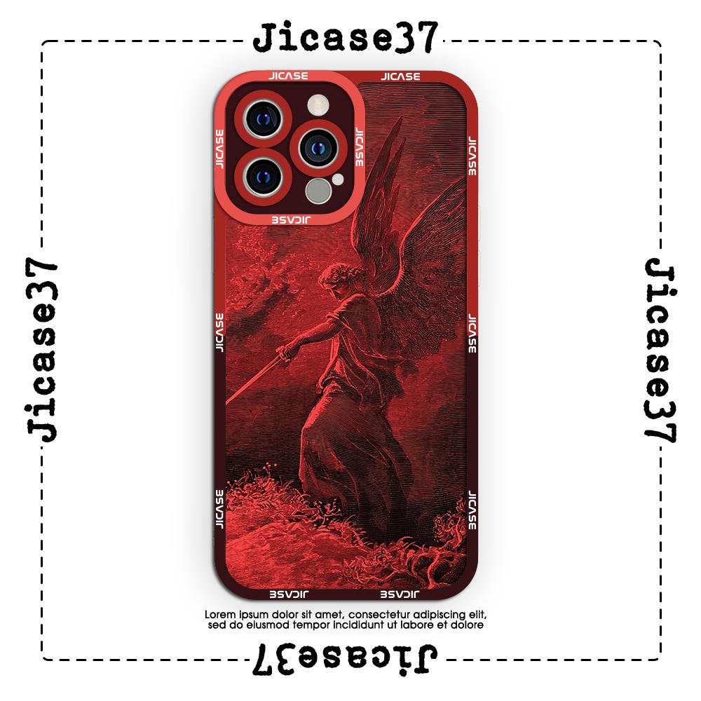Ốp lưng iphone cạnh vuông Jicase nữ thần có cánh đỏ 6plus/6s/6splus/7/7plus/8/8plus/x/xs/11/12/pro/max/plus/promax