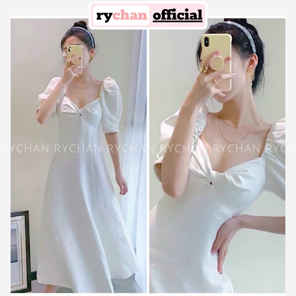 Đầm Nữ Xòe Đi Chơi Màu Trắng Dáng Dài Xoắn Cổ Tay Phồng Chun Thanh Lịch Sang Chảnh [ẢNH THẬT CUỐI] - DX9910