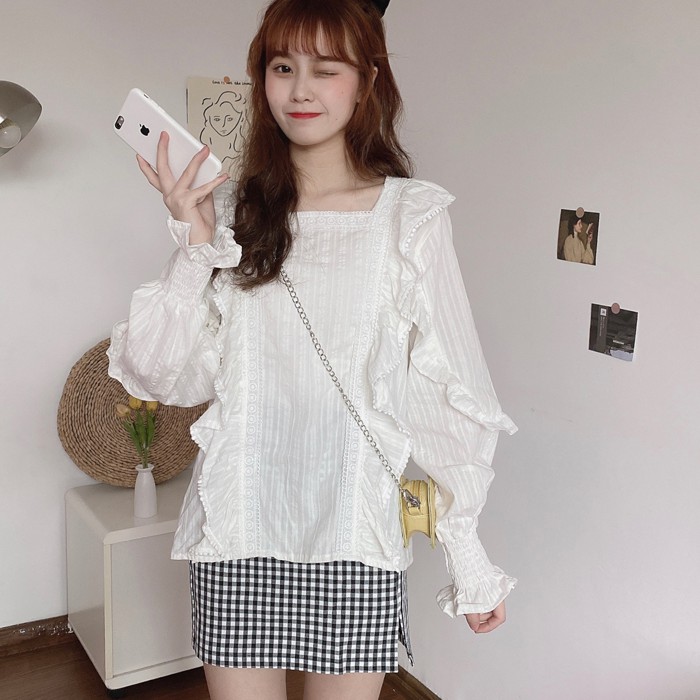 [SALE] Áo Kiểu Cổ Vuông Ren Tay Túm Bèo Ngực Cực Xinh Freesize - A.119 | BigBuy360 - bigbuy360.vn