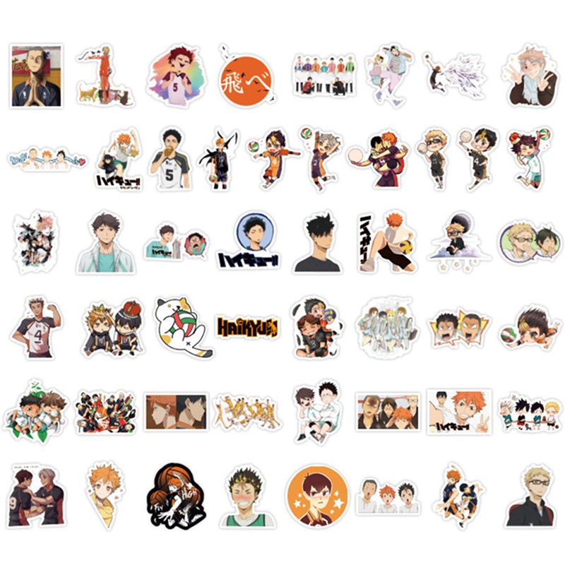 Set 50 sticker dán trang trí thủ công hình nhân vật anime Haikyuu