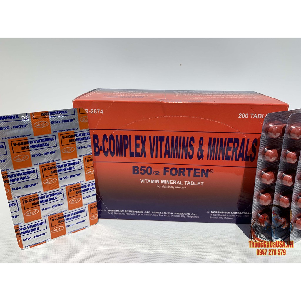 Thuốc Nuôi Gà Đá B-Complex B50/2 FORTEN Cung Cấp Hổn Hợp Các Vitamin Và Khoáng Chất ( 5 Vỉ 50 Viên)