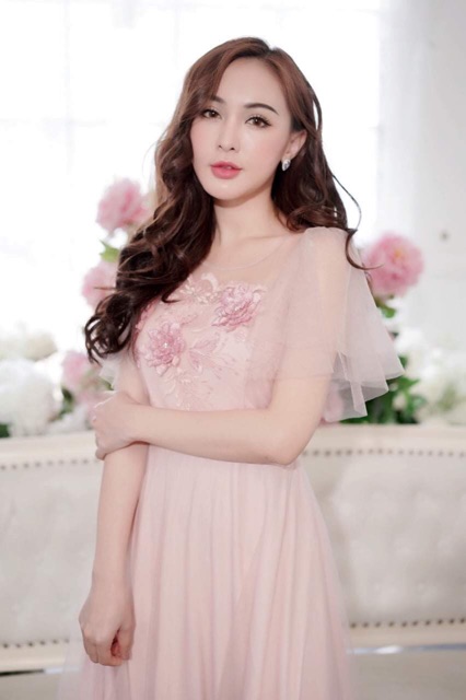 Đầm maxi dự tiệc mặc cưới tay ngắn kết hoa nổi TRIPBLE T DRESS - size M/L (kèm ảnh/video thật)MS34V
