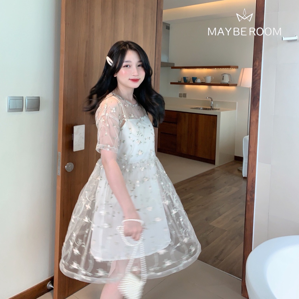 Váy hoa voan xanh Minty Mayberoom