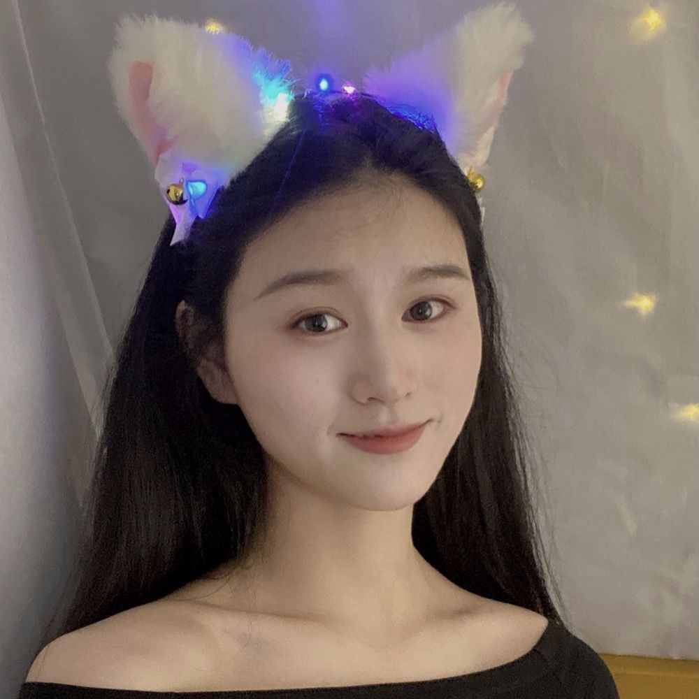 Băng đô cài tóc tai mèo bằng vải lông có đèn phát sáng dễ thương ngọt ngào phong cách lolita cho nữ