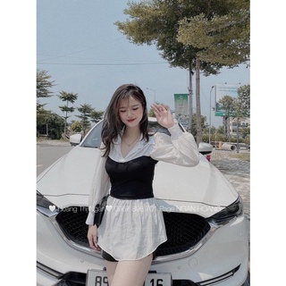 Áo sơ mi tay bo chun pha yếm