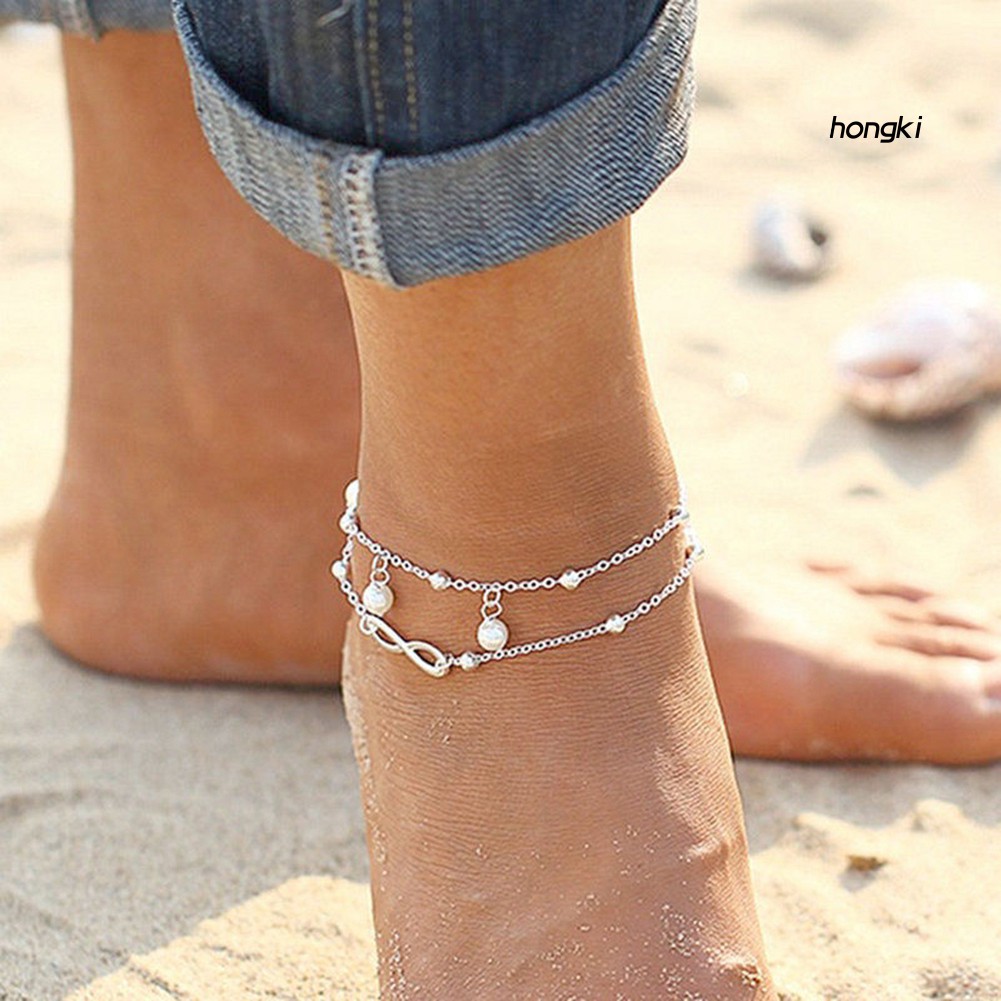 INFINITY Lắc Chân Hai Lớp Đính Hạt Thời Trang Dành Cho Nữ