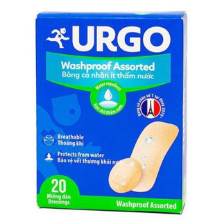 Băng Cá Nhân Chống Thấm Nước Urgo Washproof Assorted Hộp 20 Miếng 4 Size- 0403452