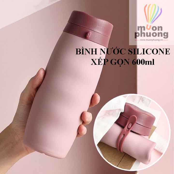 Bình uống nước silicone xếp gọn có dây treo cắm trại, du lịch, sử dụng văn phòng hàng ngày - MUÔN PHƯƠNG SHOP