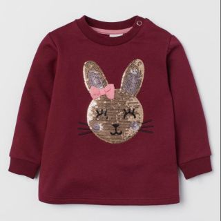 Áo nỉ thỏ nơ trần bông màu đỏ mận cho bé gái H&M authentic 💯