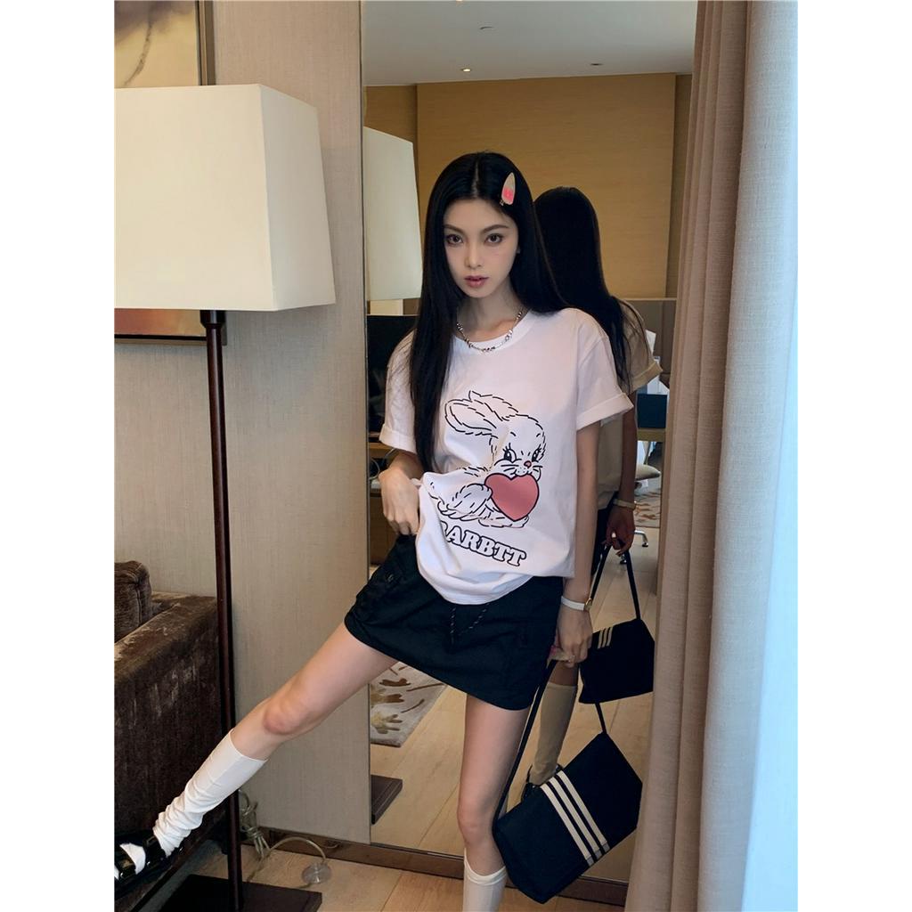 Áo Thun Dáng Rộng Ngắn Tay In Hình Thỏ Đáng Yêu 61790