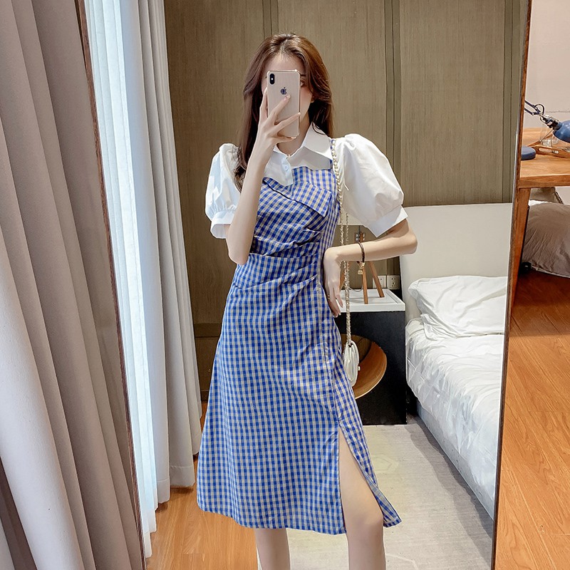Váy kẻ caro xanh tay bồng, liền áo - Tikbook Store | BigBuy360 - bigbuy360.vn