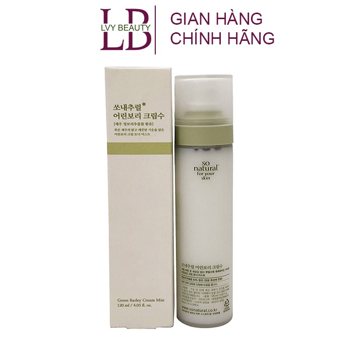 Xịt khoáng So Natural Green Barley Cream Mist 120ml Hàn Quốc Zuka Beauty cấp ẩm dưỡng da mặt | BigBuy360 - bigbuy360.vn