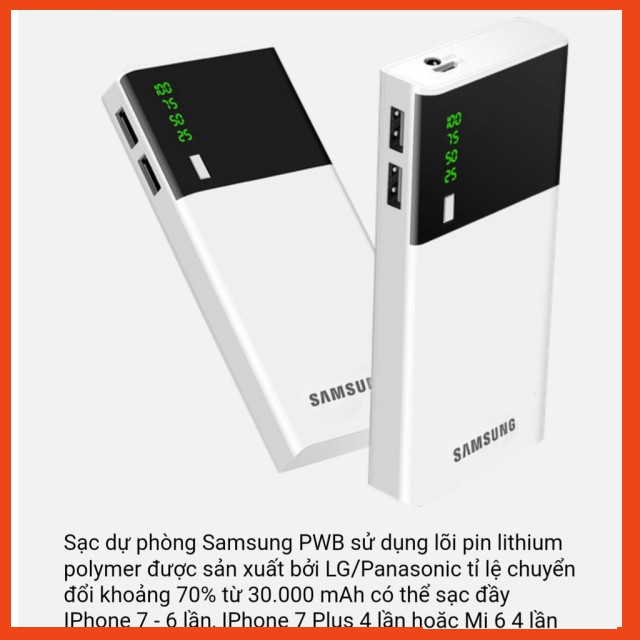 Sạc dự phòng sam sung 30000mAh có đèn pin và hiển thị % pin