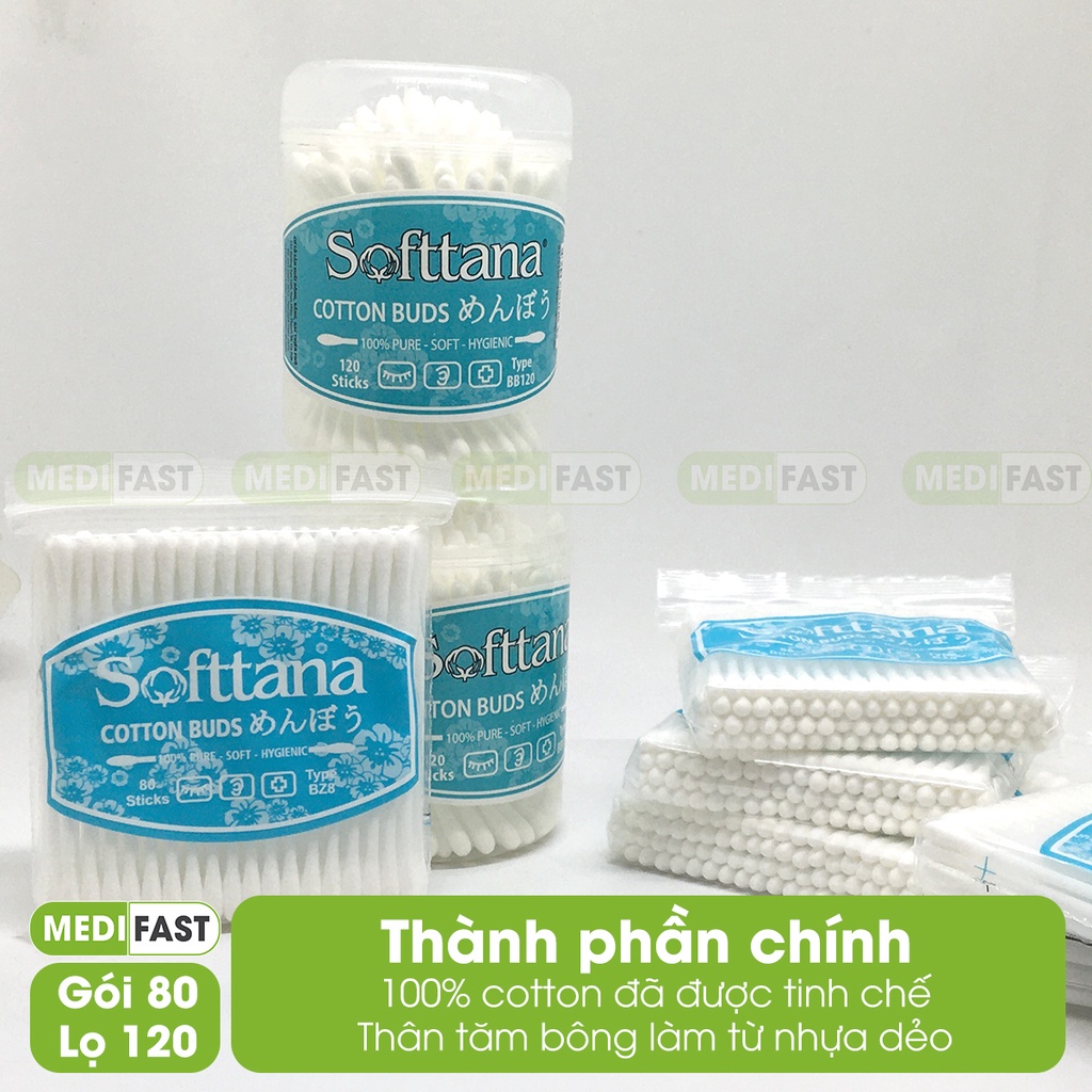 Tăm bông cho bé, người lớn - giúp vệ sinh tai, mũi hoặc sau khi tắm, từ bông tự nhiên - bông ngoáy tai SOFTTANA