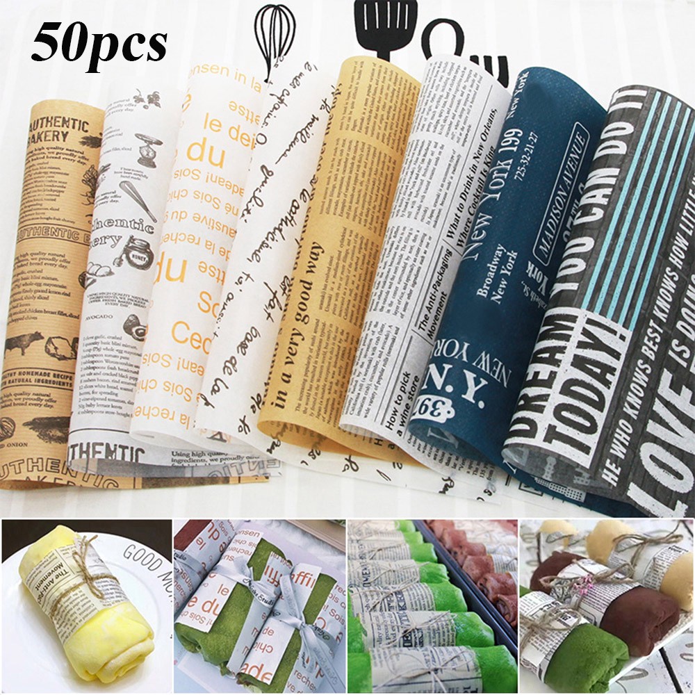 Bộ 50 túi giấy sáp cấp thực phẩm chống thấm nước gói sandwich bàn tính