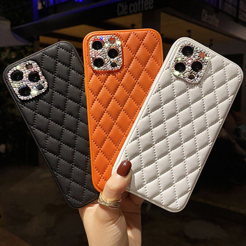 Ốp Điện Thoại Da Đính Kim Cương Giả Sang Trọng Cho iPhone 13 12 Pro Max 7 8 plus X XS XR 11 SE 6 6s plus