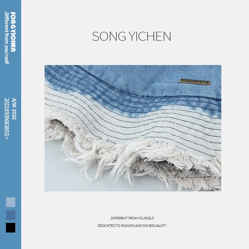 Mũ Bucket Chất Liệu Denim Màu Sắc Tương Phản Phong Cách Retro Nhật Bản Cho Nam Nữ